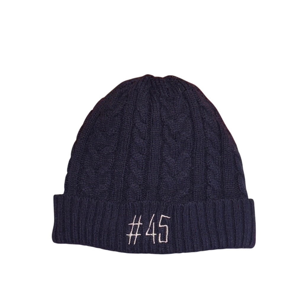 Navy Blue Cable Knit Beanie Hat Cap Boys Kids Size Embroidered #45 Winter Warm